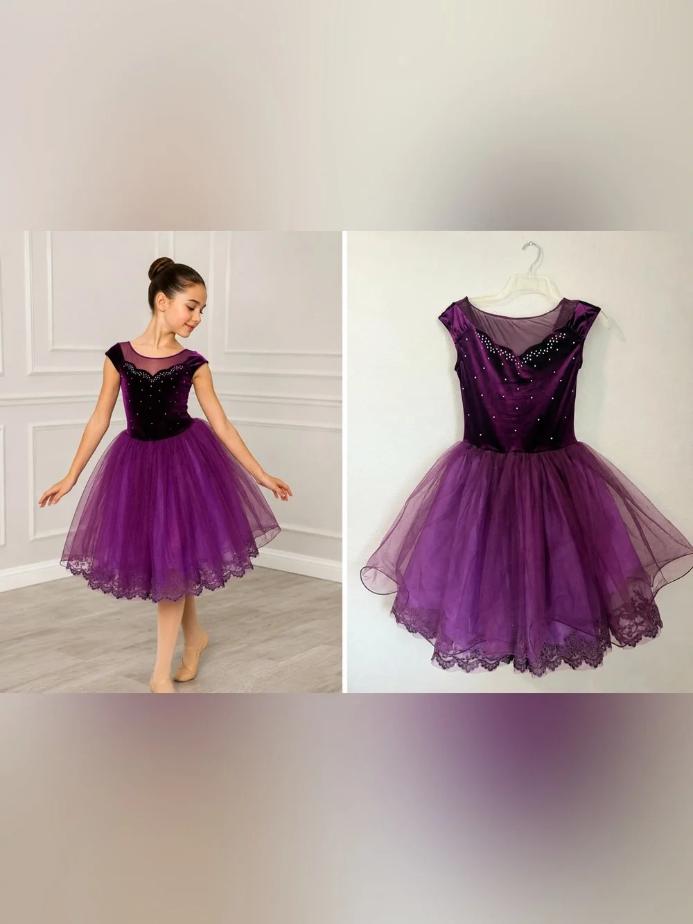 Weissman Purple Tulle Ballet Dress with Embellished Velvet Bodice